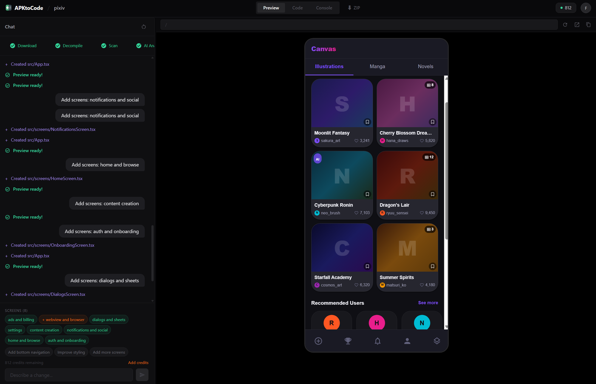 APKtoCode Playground — Signal Android UI clone with live preview